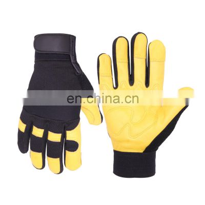 HANDLANDY Full Grain Cowhide Leather Vibration Reduction Heavy Duty Mechanic Work Gloves Construction Garden Gloves