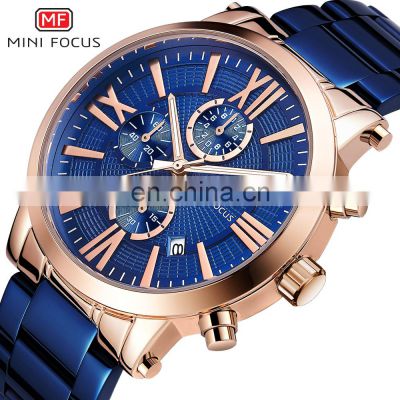 MINI FOCUS MF0219G Fashion Sport Quartz Wristwatch Brand Chronograph Business Men Luxury Steel Strap Clock Boyfriend Watch