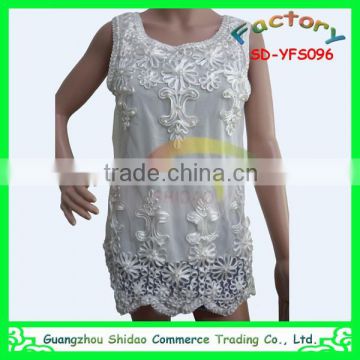 Blouse white organza woven fabric fashion design bead decoration embroidery women blouse