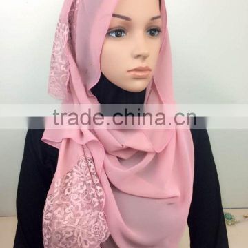 NL170 new style silk chiffon long scarf with lace,hijab scarf