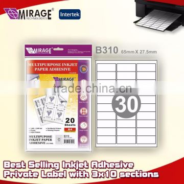 Best Selling Inkjet Adhesive Private Label with 3x10 sections