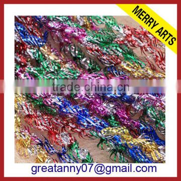 Curly tinsel garland,Christmas decorations, made of flame-retardant PVC or optional recyclable PET