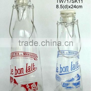 TW717K11 glass milk bottle with printig with metal clip