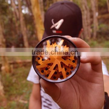 Lightning Aluminum 4-Part Tobacco Spice Tea Herb Grinder (2.5") with Pollen Catcher, Cleaning Brush and Scraper (Orange)
