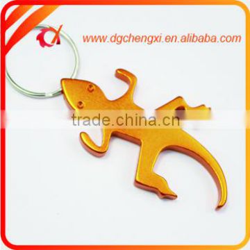 aluminum golden gecko shaped bottle opener keychain