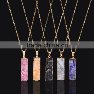 Natural Unpolished Crystal Stone Vertical Quartz Bar Pendant Necklaces
