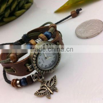 2012 retro ladies leather bracelets with watch punk style design