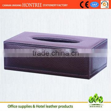 elegant classic style genuine leather tissue box for hotel