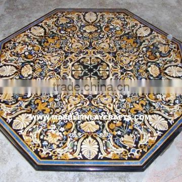 Pietra Dura Black Dining Table Tops, Marble Inlay Table