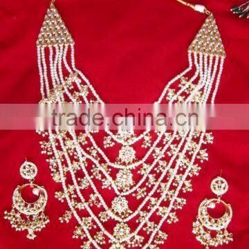 7 line bridal KUNDAN GOLD PLATED necklace DANGLER EARRING set