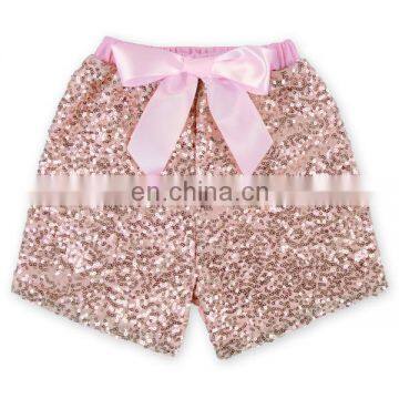 Kids Blush Gold Glitter Pant With Ribbon Bow Toddler Sparkling Training Pants Baby Sequin Shorts