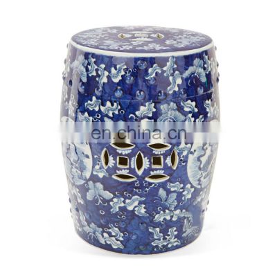 Chinese traditional blue and white ceramic garden drum stools