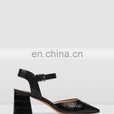 women black pointed toe high block heel crocodile design sandals shoes