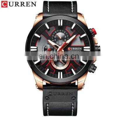CURREN 8346 Men Black Leather Strap Analog Quartz Watches Chronograph Calendar Luminous Mens Wrist Watch