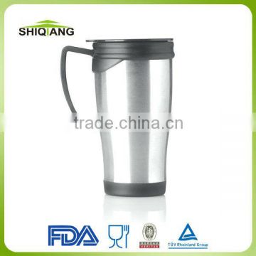 400ml insulated travel mugs with plastic inner stainless steel outer car mugs bottles manufacturer with pressing lid and handle