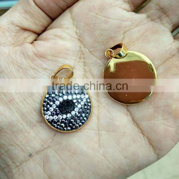 JF6899 Modern round gold plated crystal pave eye pendant