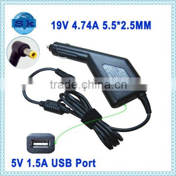 19V 4.74A 90W DC Car Charger Adapter for Toshiba Satellite 1700