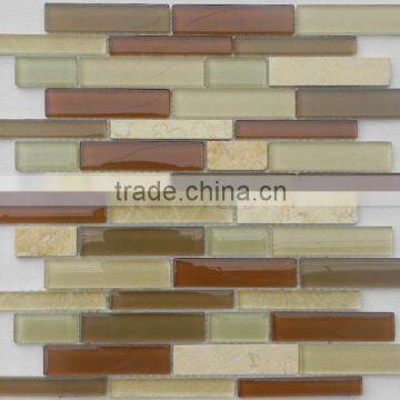 Light Brown-Mosaic 8MM Strip Glass Mosaic Mix Stone Mosaic tile