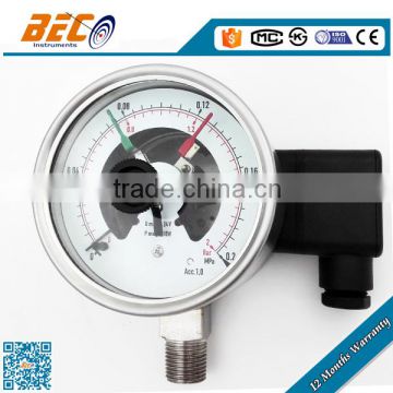 (YBX-100A) 100mm colorful dial double scale needle bottom thread all ss electric contact pressure meter gauge