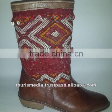 Brown Handmade moroccan kilim boot size 40 made in Marrakech xa01