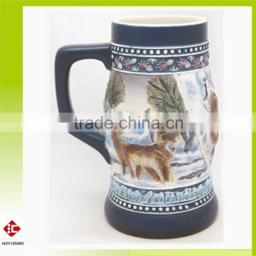 Whole Sale and High Quality Wolves Relief Ceramic Beer Mug