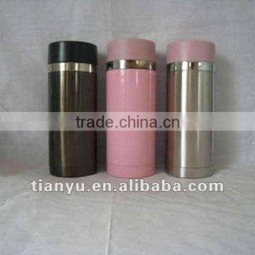 Straight stainless steel vacuum thermos bottle with flat cap
