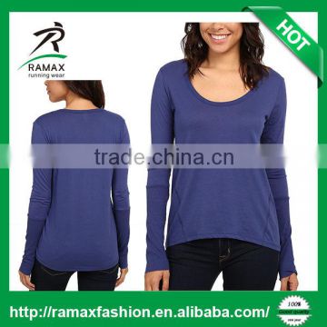 Ramax Custom Women Scoop Neck Rib Long Sleeve Tee Shirts