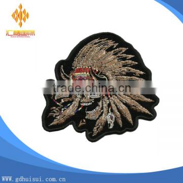 Top quality popular custom embroidery bronze skull patches