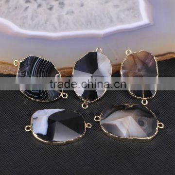 Black Druzy Quartz Stone Connector Beads, Gold Plated Faceted Gem stone Jewelry Beads, For Jewelry Making