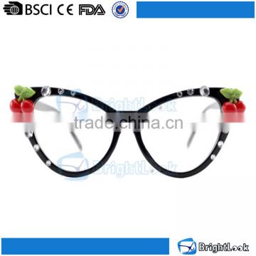 Factory rhinestone and cherry decoration brightlook women party glasses made in china