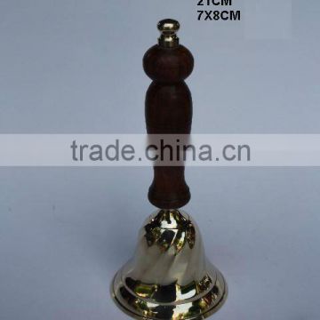Wooden handle with metal knob Bell made in brass with Mirror polish