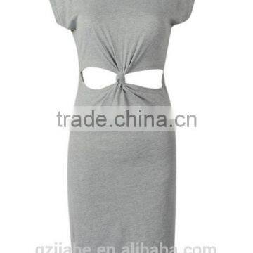 Summer Dress 2015 Fashion Ladies Casual Dress Gray Short Sleeve Cut Out Slim-cut Knot Casual Bodycon Dress