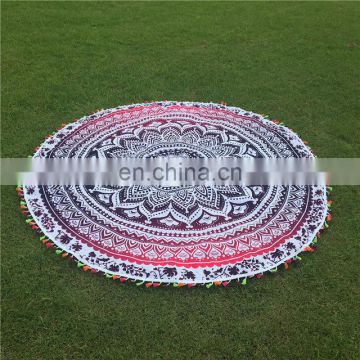 Colourful pom pom round mandala printed omra design cotton round 72 inch beach decor garden product