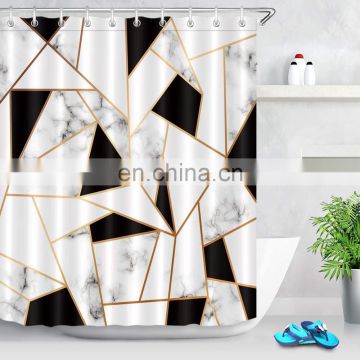 Black Geometric grommet printed shower curtain with hooks