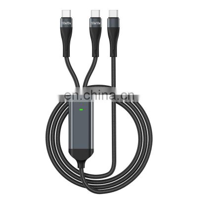 New PD TYpe-c to 2 Type-c 100W aluminum shell braiding customization usb c cable 2 in 1 pd cable