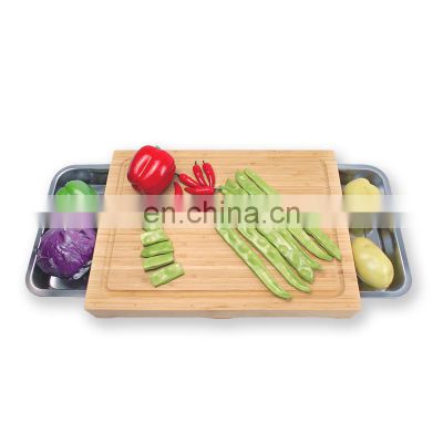 Bamboo Cutting Board Bamboo Personalized Kitchen Chopping Block With 2 Big Trays