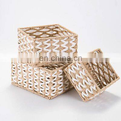 Hand woven vintage seagrass square storage basket set of 2 fruit basket