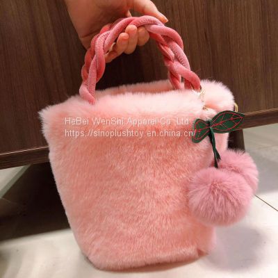 009 2023 Autumn and Winter Faux Leather Bag Pink Plush Bag Slant Span Fruit Cherry Element Shoulder bag