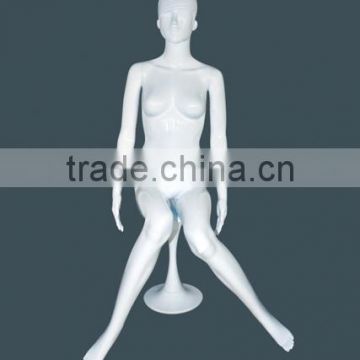 Sitting Posture OEM Head-changable Glossy White Fashion Model Female Mannequin
