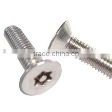 Six lobe countersunk head with a pin Stainless steel Security Screw