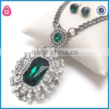 latest hot products 2014 facet glass and crystal turquoise deco pendant necklace earring set