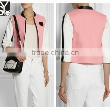 2015 spring woman mid-length sleeve pink jacquard jacket SYA15053