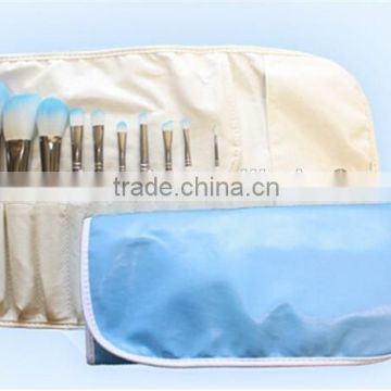 Private Label 10pcs Makeup Brushes White Cosmetic Brush Set with Blue Case