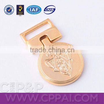 Hot gold custom round metal zipper puller for garment accessory