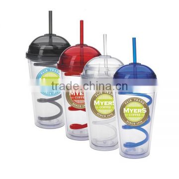 with spiral straw 16oz plastic dome lid tumbler
