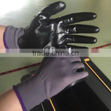 NMSAFETY grey nylon liner coated black nitrile gloves EN 388 4121