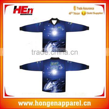 Hongen apparel blue color polyester custom fishing team jersey for sale