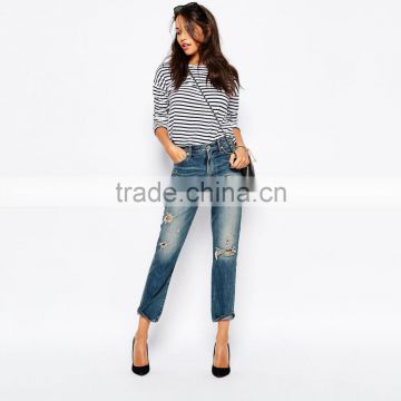 new fashion high waist ripped women bulk wholesale jeans
