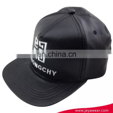 High quality black leather hip hop snapback embroidered flat cap with green cotton undervisor