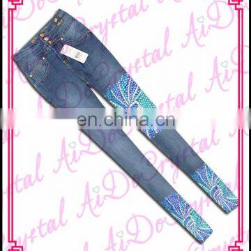 Aidocrystal High quality handmade crystal wholesale clothing fabric china women's colored cotton denim jeans
